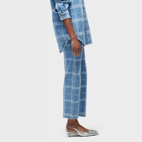 NEW HUDSON women Rosie High Rise Wide Leg Ankle Jeans in Plaid Indigo 825 7t3 - Picture 8 of 11
